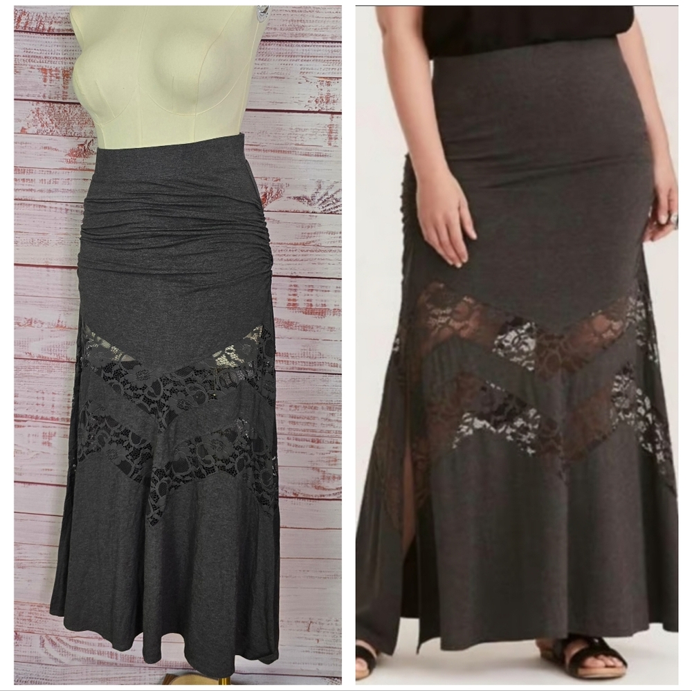 Torrid Charcoal Lace Maxi Skirt Plus Size 0